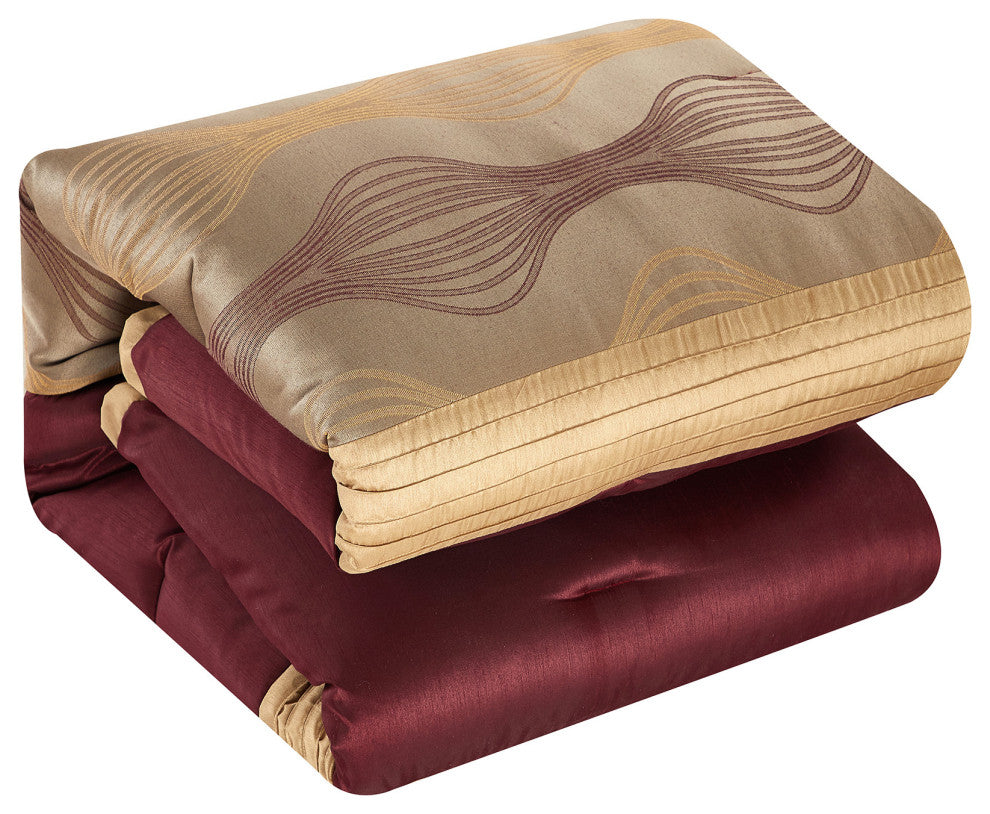 Kath 7-Piece Jacquard Comforter Set, Wine Gold, King