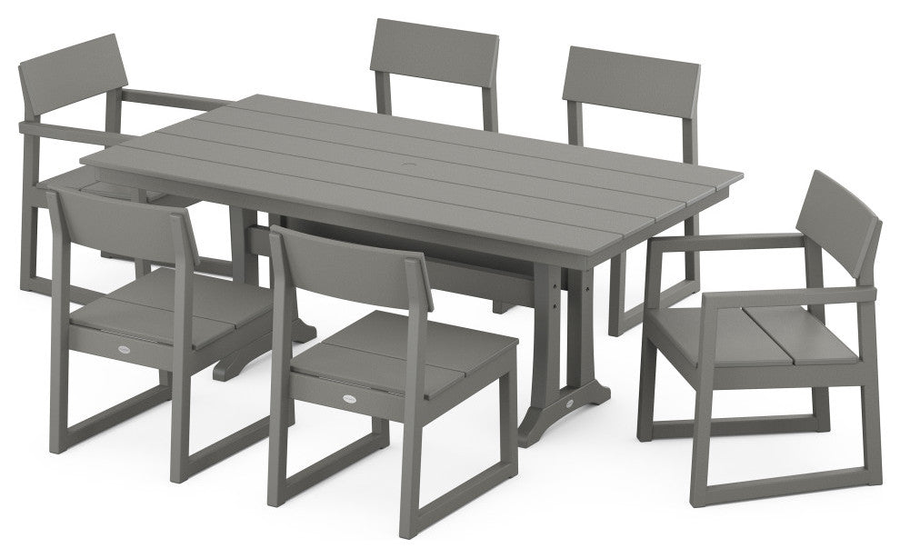 EDGE 7-Piece Farmhouse Trestle Dining Set, Slate Grey