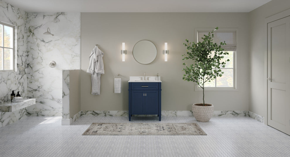 The Drew Bathroom Vanity, Navy Blue, 30", Single Sink, Freestanding
