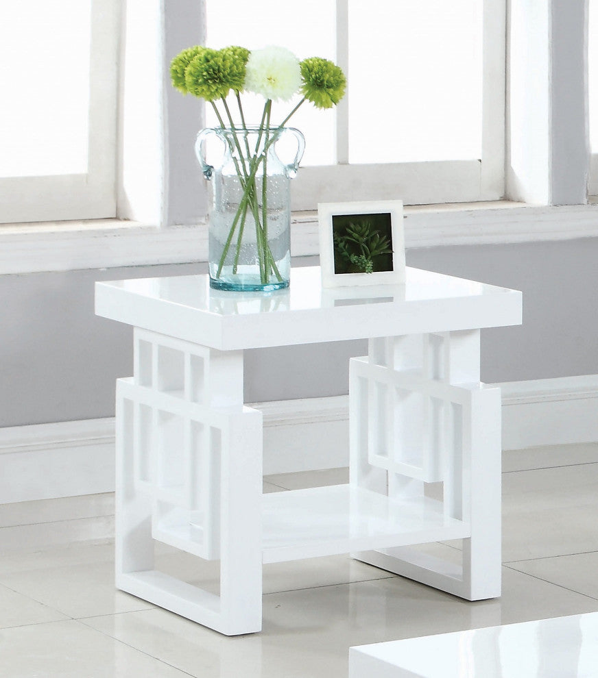 Rectangular End Table with Shelf, White
