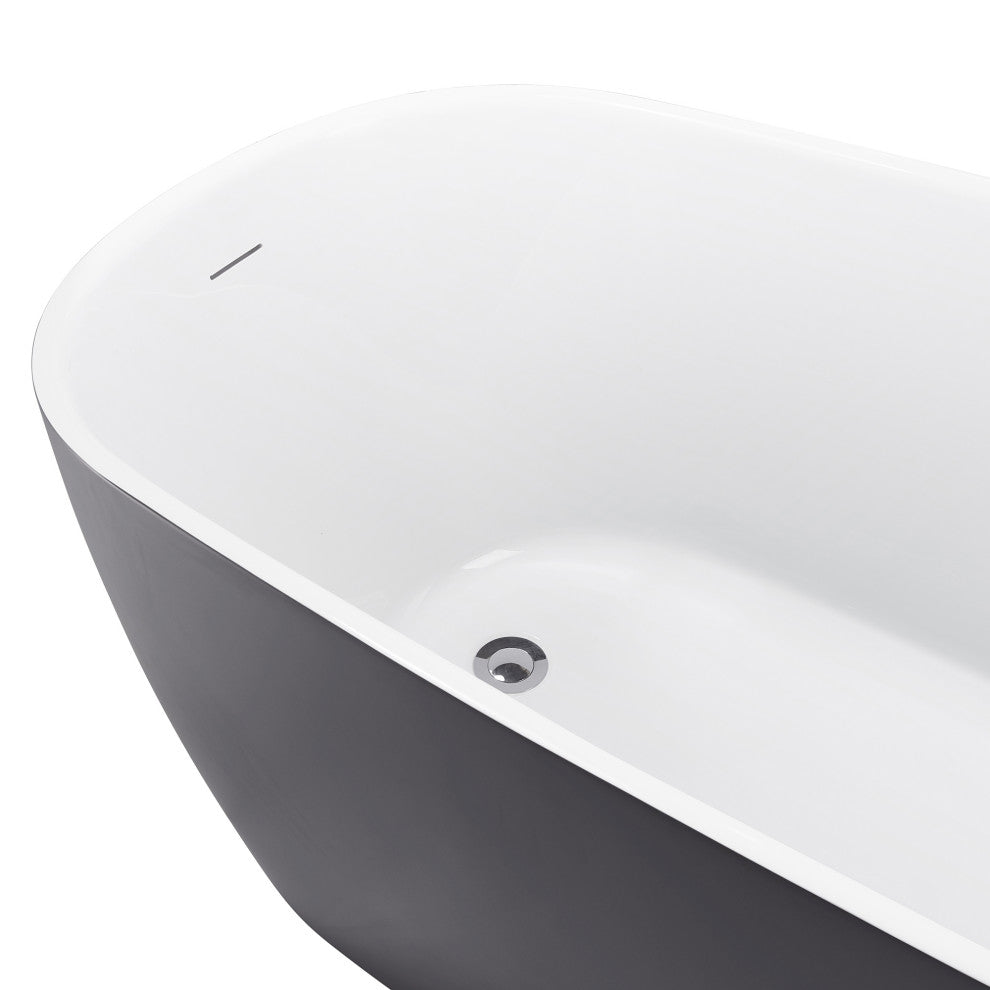 59" Acrylic Single Slipper Flatbottom Non-Whirlpool Bathtub, Gray