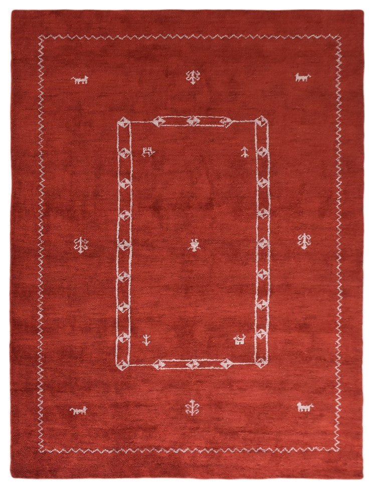 HAND KNOTTED LOOM SILK AREA RUGS-8'x11',Rectangle,Light Red Beige,Contemporary