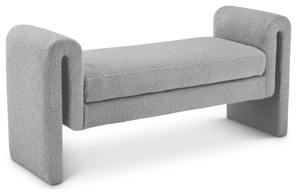 Stylus Boucle Fabric Upholstered Bench, Grey, 51" Wide