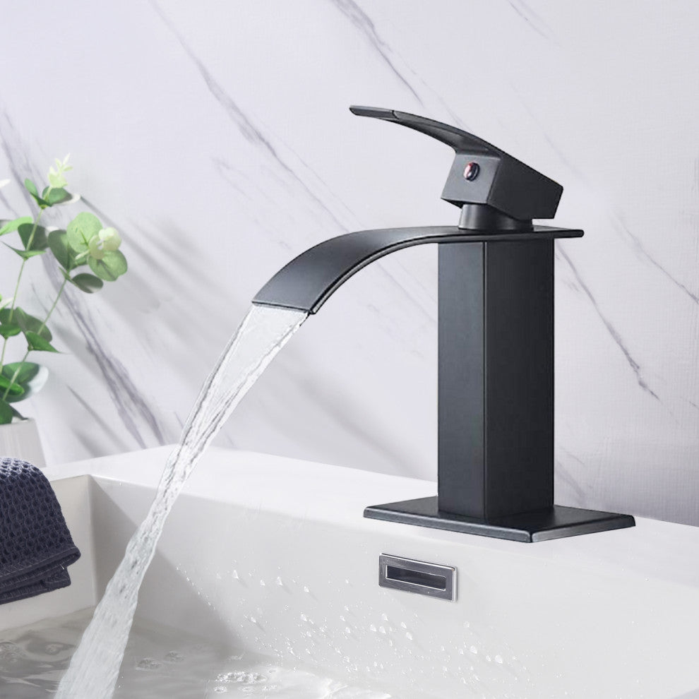 TATEUS Waterfall Spout Bathroom Faucet, Bathroom Vanity Sink Faucet