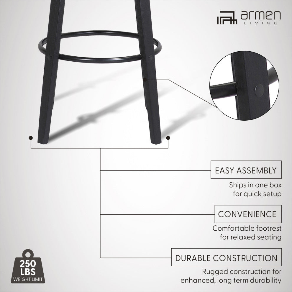 Pico 26" Swivel Black Wood Counter Stool in Gray Faux Leather with Black Metal, 26