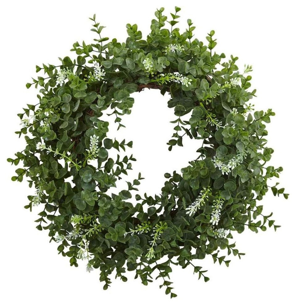 18" Eucalyptus Double Ring Wreath With Twig Base