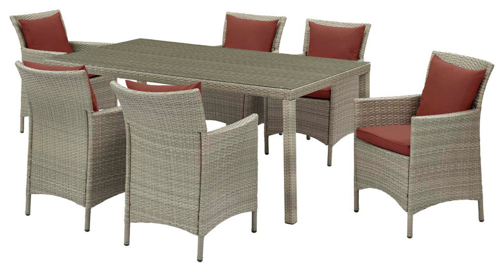 Side Dining Chair and Table Set, Rattan, Wicker, Dark Red Brown, Modern, Outdoor
