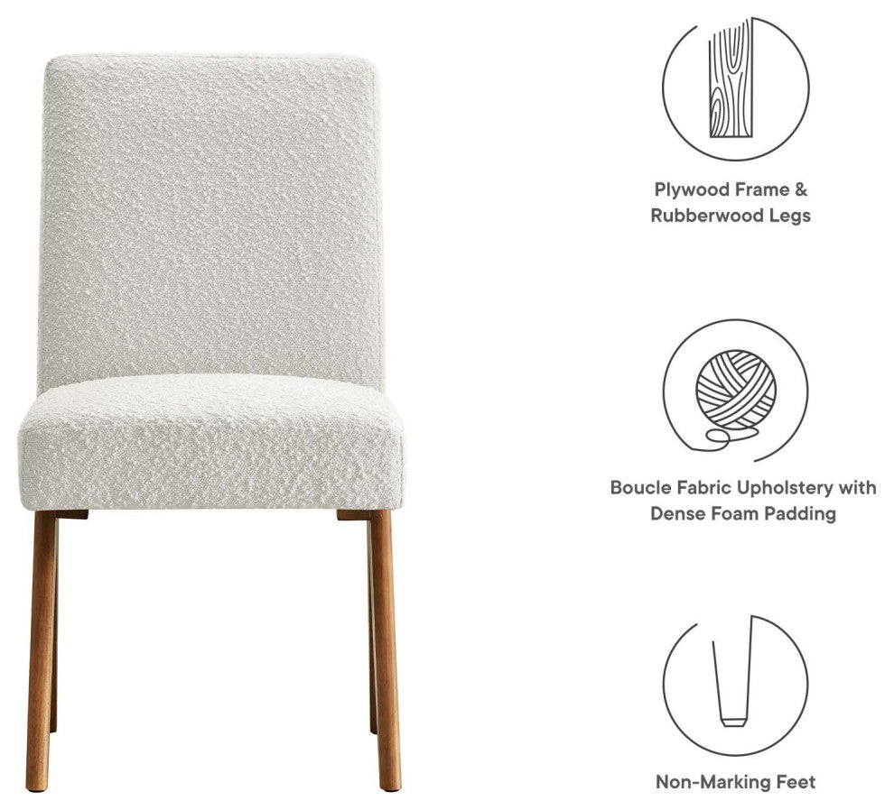 Lyra Boucle Fabric Dining Room Side Chair, Set of 2, Ivory