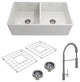 BOCCHI 1139-001-2020CH Farmhouse Fireclay 33 Inch Double Bowl Kitchen Sink Kit