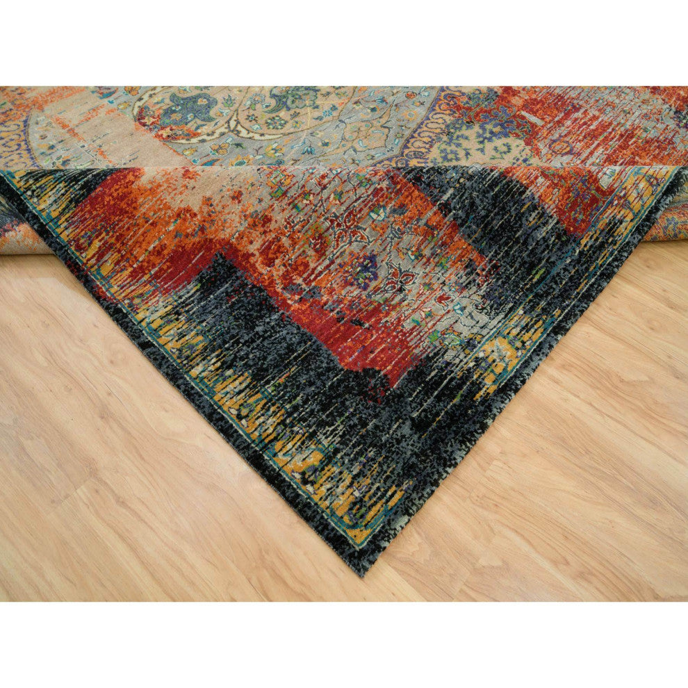 Orange Hand Knotted Ancient Ottoman Erased Design Ghazni Wool Rug 9'2"x12'