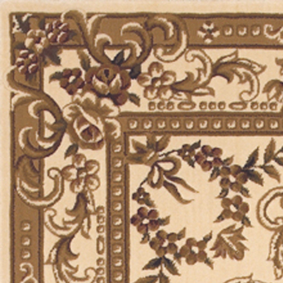 HomeRoots 5'x8' Ivory Machine Woven Hand Carved Floral Medallion Indoor Area Rug