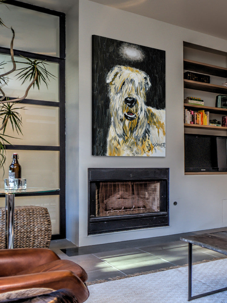 "Soft Coated Wheaton Terrier Angel" Painting Print on Wrapped Canvas, 24"x36"