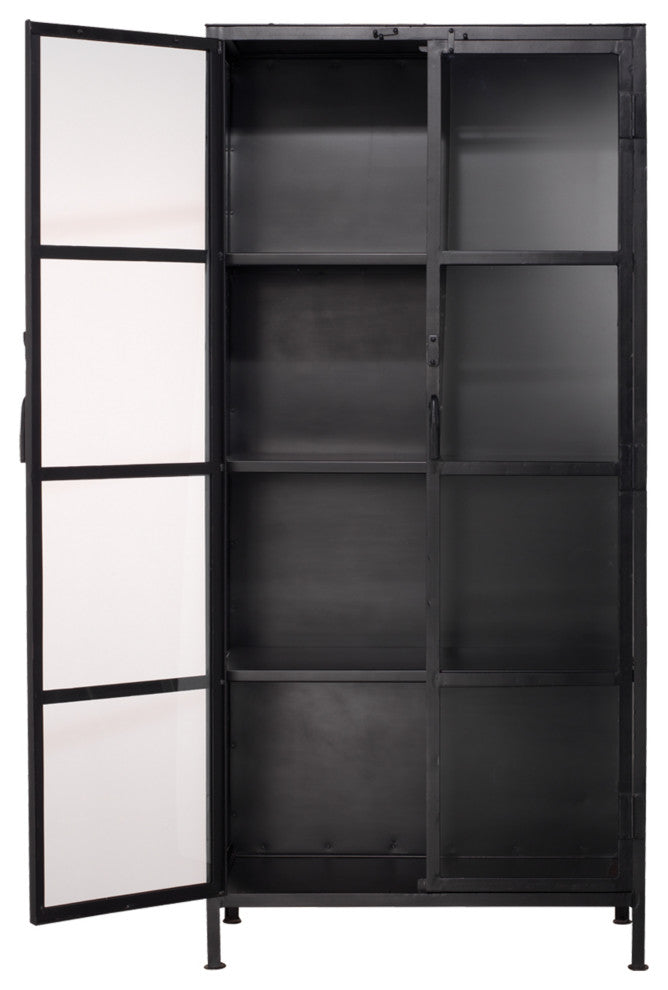 Union Tall Curio Cabinet, Black Iron and Clear Glass