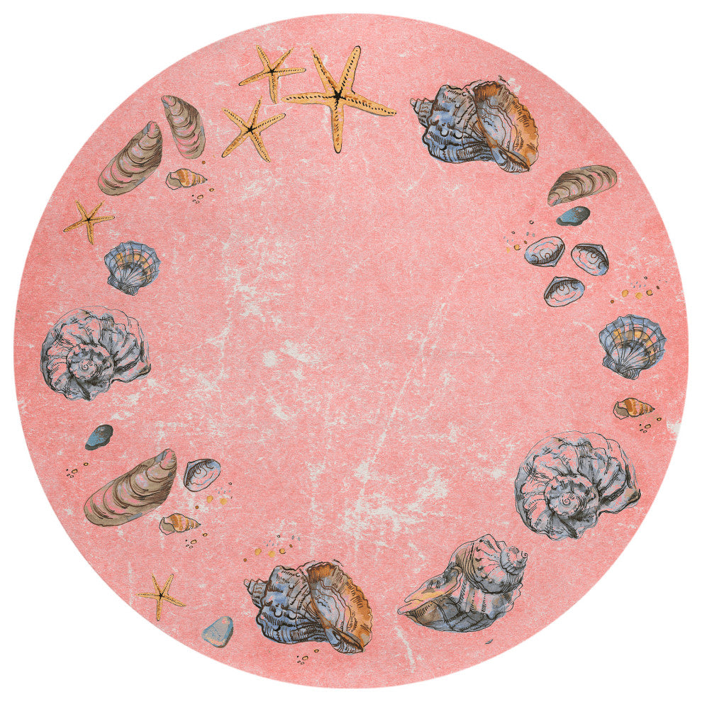 Indoor/Outdoor Seabreeze SZ9 Salmon Machine Washable 8' x 8' Round Rug