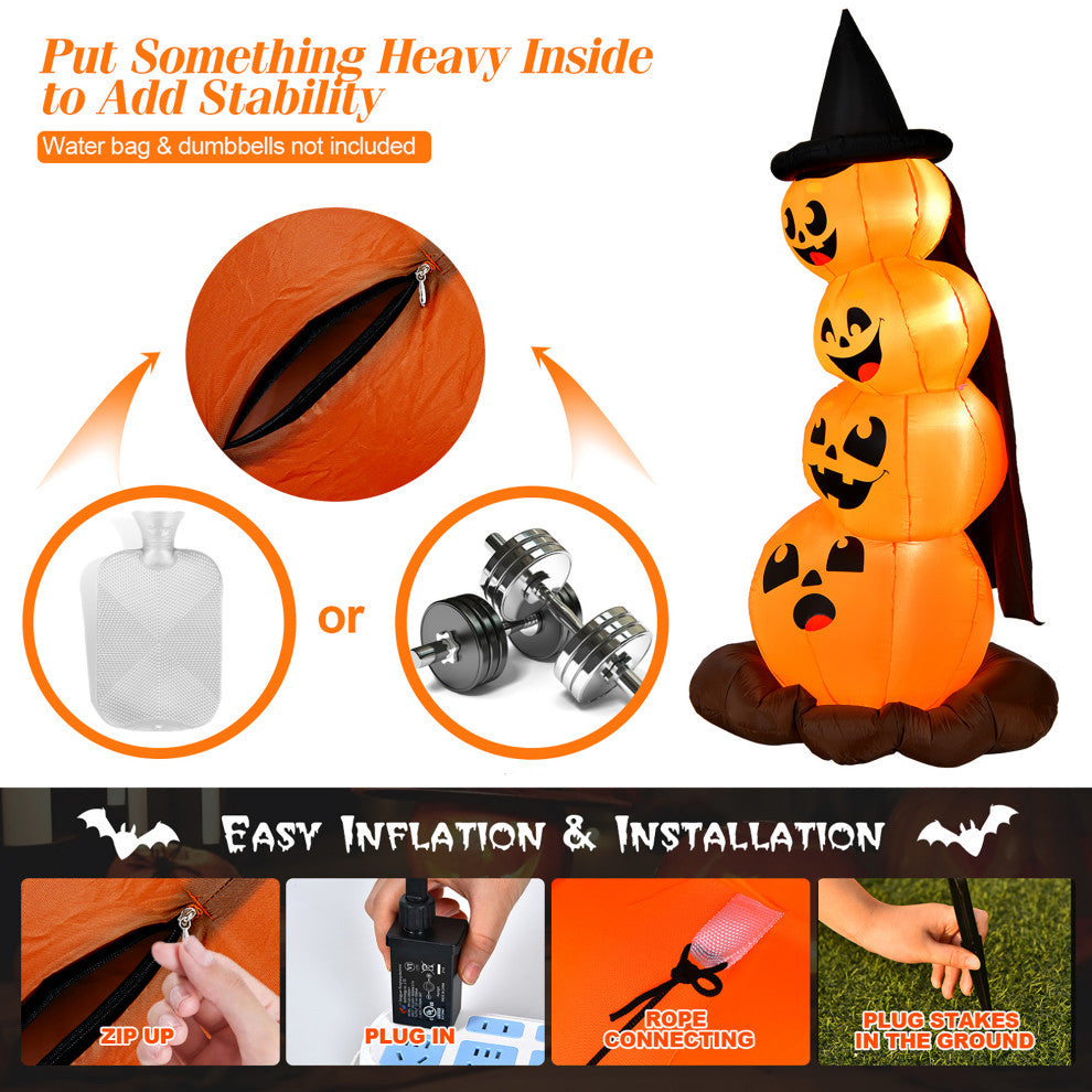 Costway 7 FT Halloween Inflatable Pumpkin Combo Blow up Pumpkins w/ Witch"™s Hat