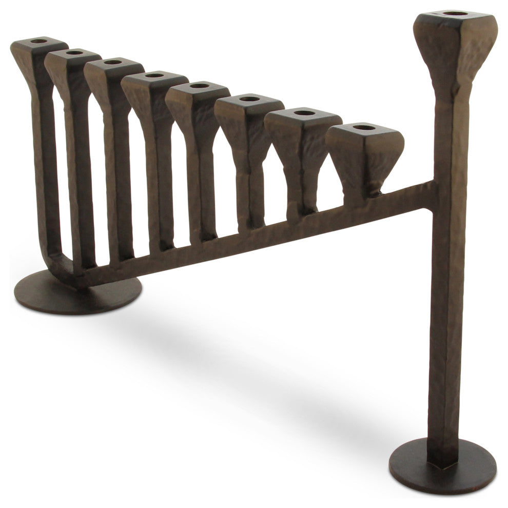 Blacksmith Handmade 9 Branch Iron Hanukkah Menorah Candle Holder
