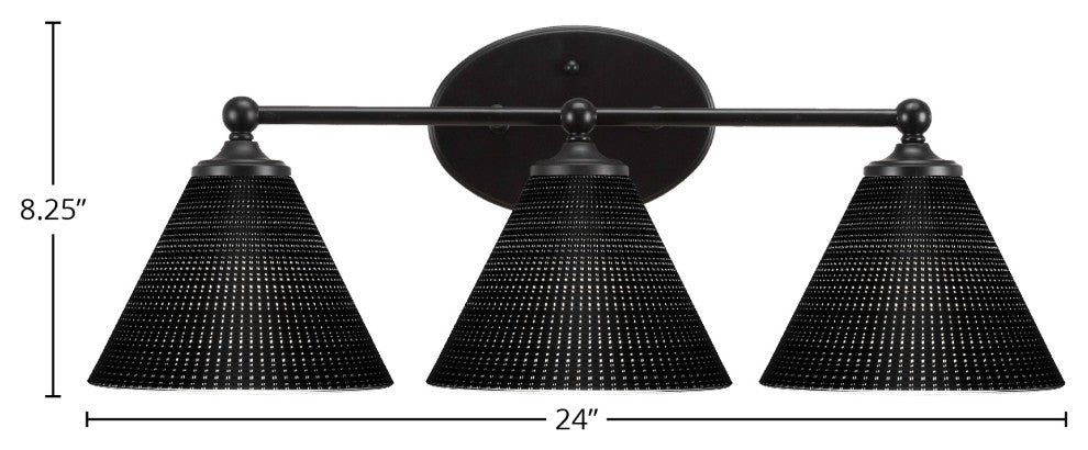 Capri 3-Light Bath Bar, Matte Black/Black Matrix