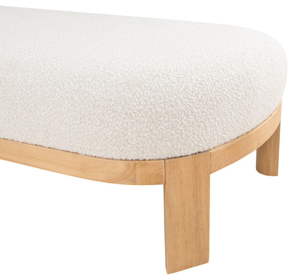 Maybourne Boucle Fabric Upholstered Chaise/Bench, Cream, Natural Finish