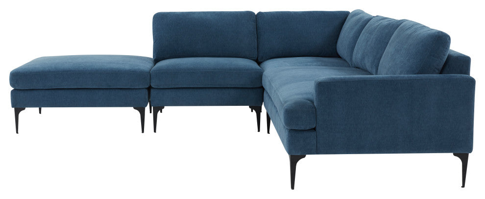 Serena Blue Velvet Large Left Arm Facing Chaise Sectional With Black Legs