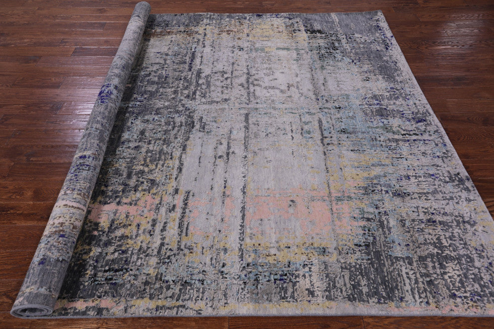 8' 1" X 9' 10" Abstract Wool & Silk Handmade Rug - Q13691