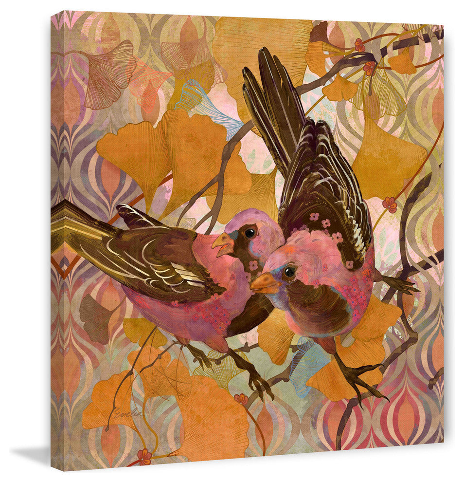 "Gingko Modern Birds" Painting Print on Canvas by Evelia