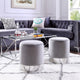 Madelyn Velvet Round Ottoman With Metal Base, Gray/Chrome