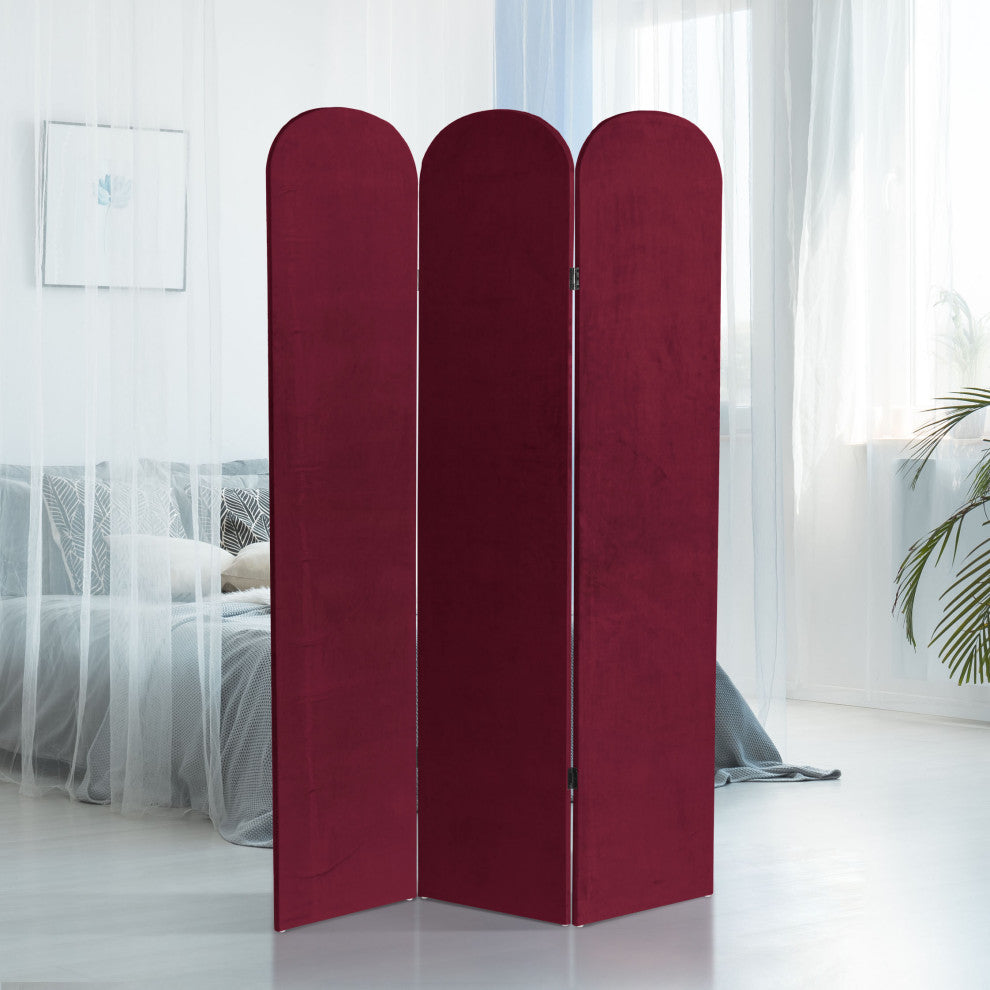 6 ft. Classic Arch Velvet Room Divider Burgundy 3 Panel