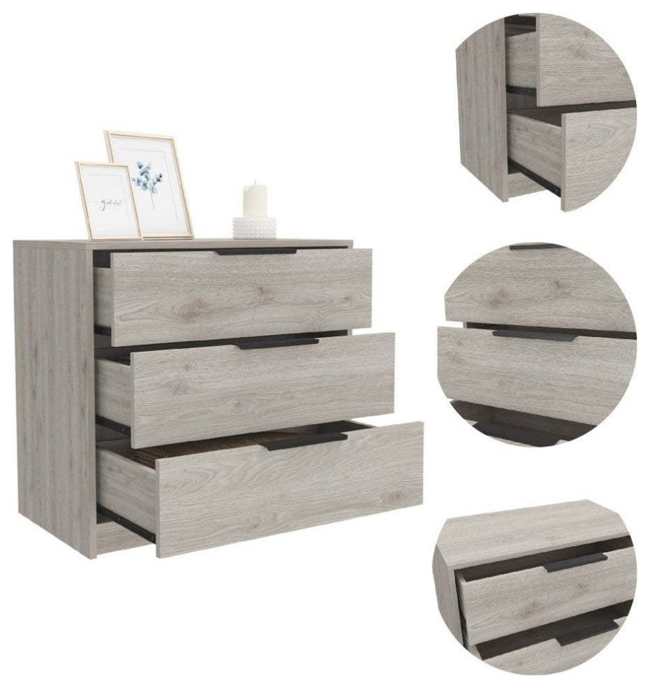 Washington 3 Drawer Dresser with Metal Handles, Light Gray