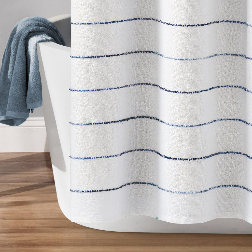 Ombre Stripe Yarn Dyed Cotton Shower Curtain, 72"x72", Navy