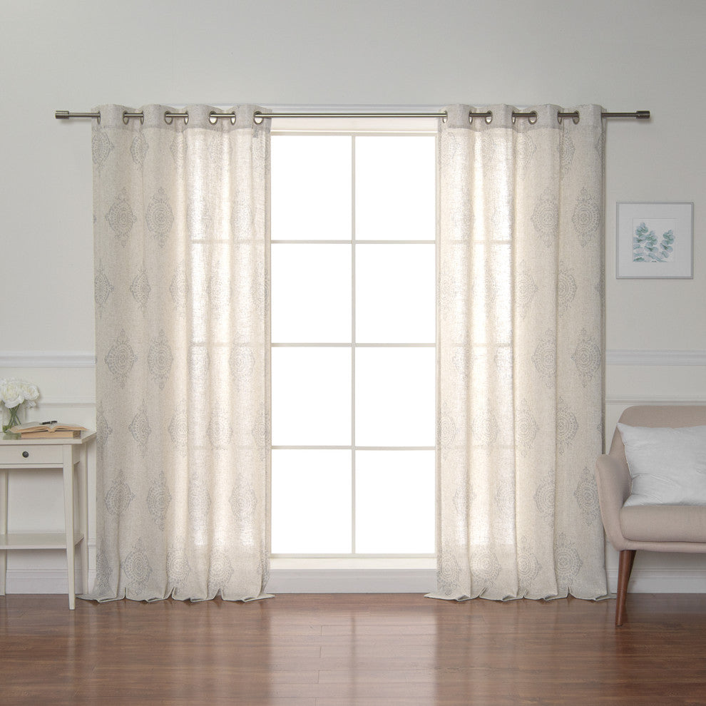 Royal Medallion Linen Blend Curtains, Grey, 52"x84"