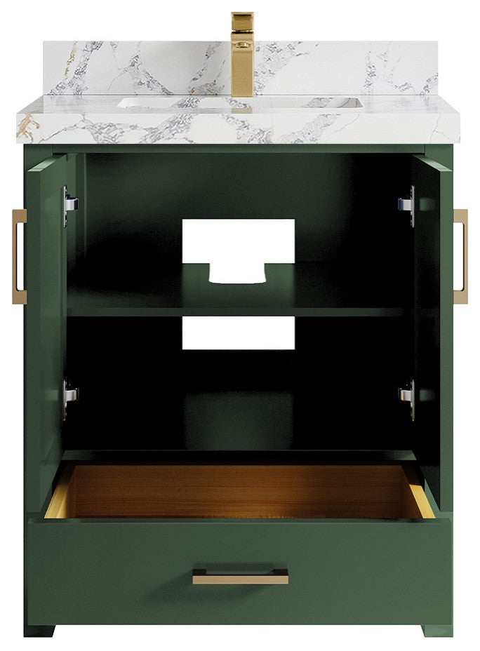 Malibu 30 Single Sink Bath Vanity in Lafayette Green 2" Calacatta Poanazzo