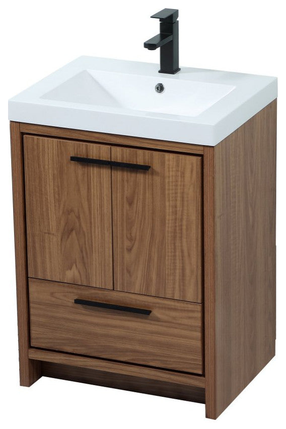 Walker Walnut Brown-Light Bathroom Vanity, Walnut Brown, 24"