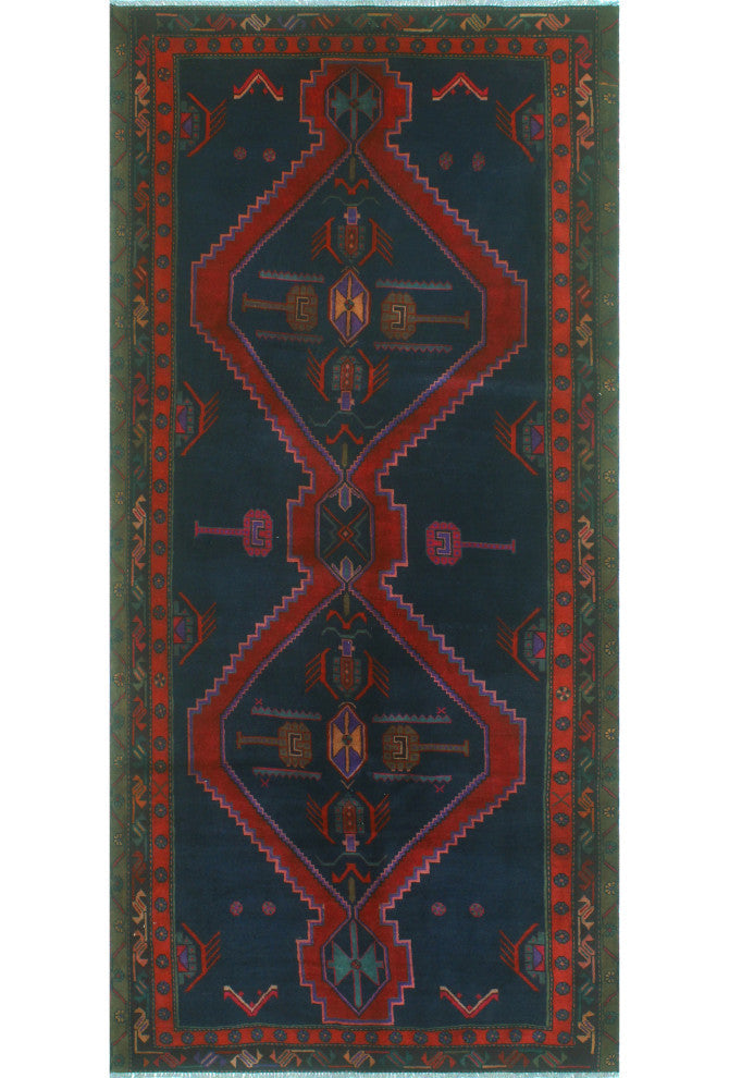 Fine Vintage Distressed Berkeley Navy/Orange Runner, 4'9x10'0