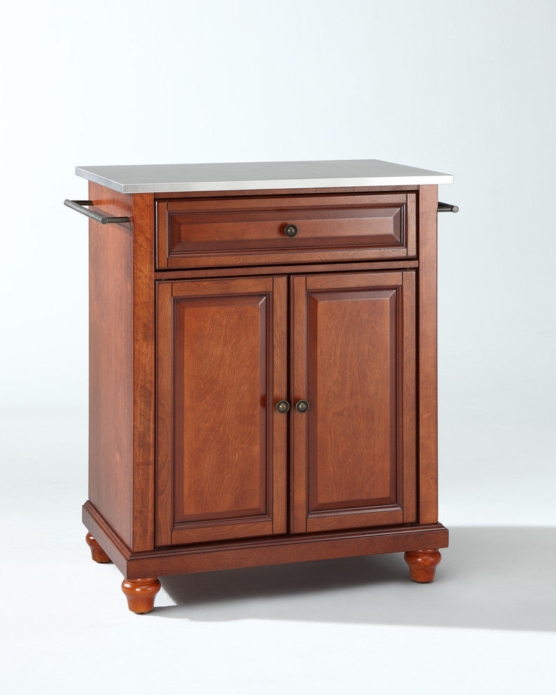 Cambridge Stainless Steel Top Portable Kitchen Island, Classic Cherry Finish