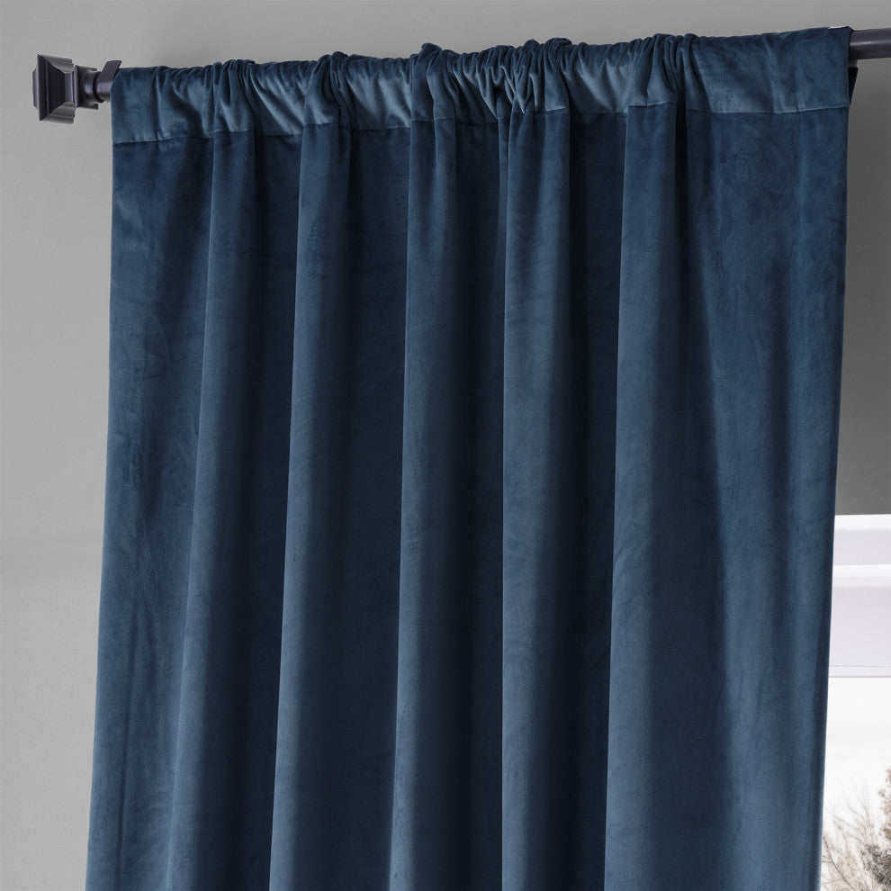 Signature Plush Velvet Blackout Curtain Single Panel, Varsity Blue, 50"w X 96"l