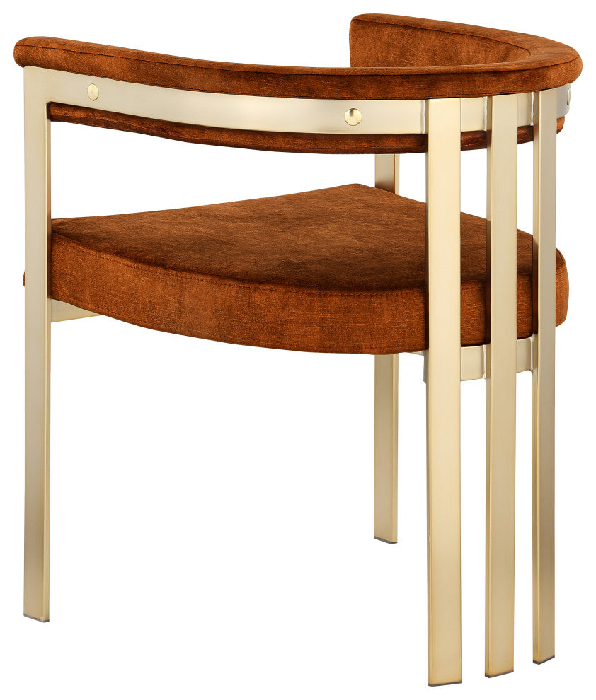 Marcello Upholstered Dining Chair, Cognac, Velvet, Brushed Brass Finish