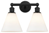 Berkshire 2-Light 17" Bath Vanity Light, Matte Black Finish, Matte White Shade