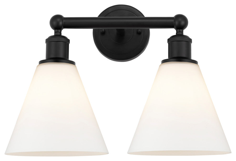 Berkshire 2-Light 17" Bath Vanity Light, Matte Black Finish, Matte White Shade