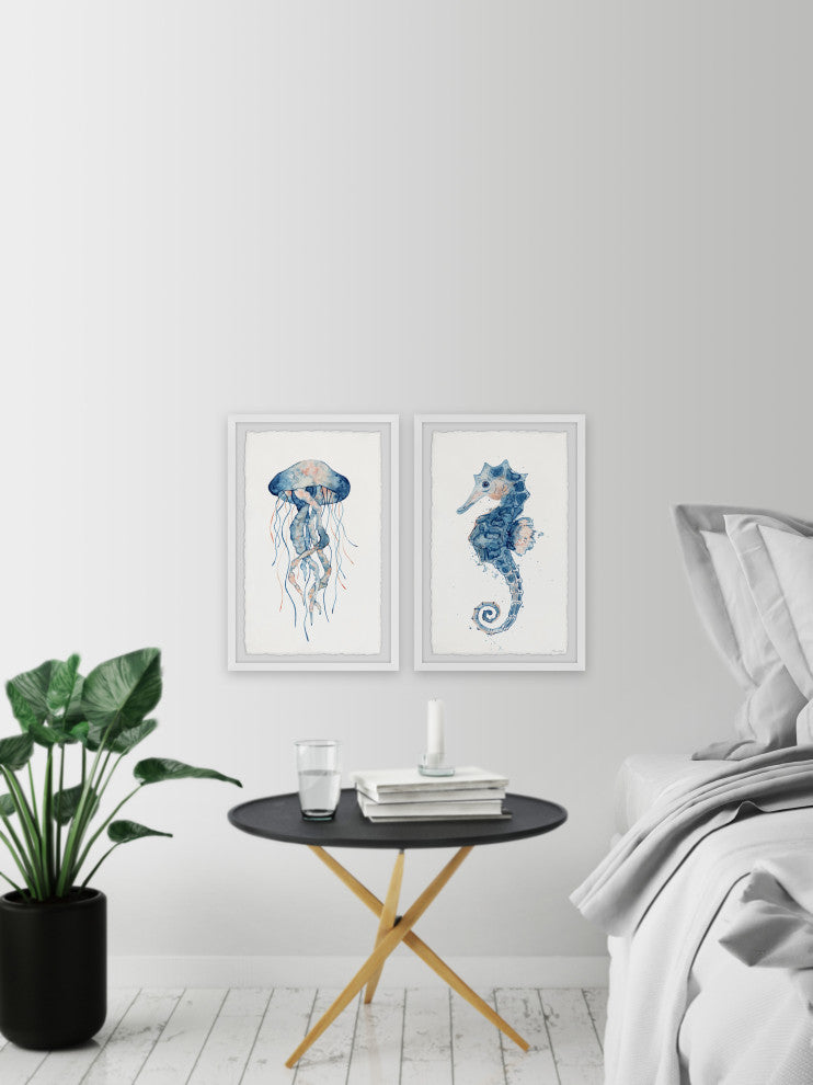 Jellyfish and Seahorse Diptych, 2-Piece Set, 16x24 Panels
