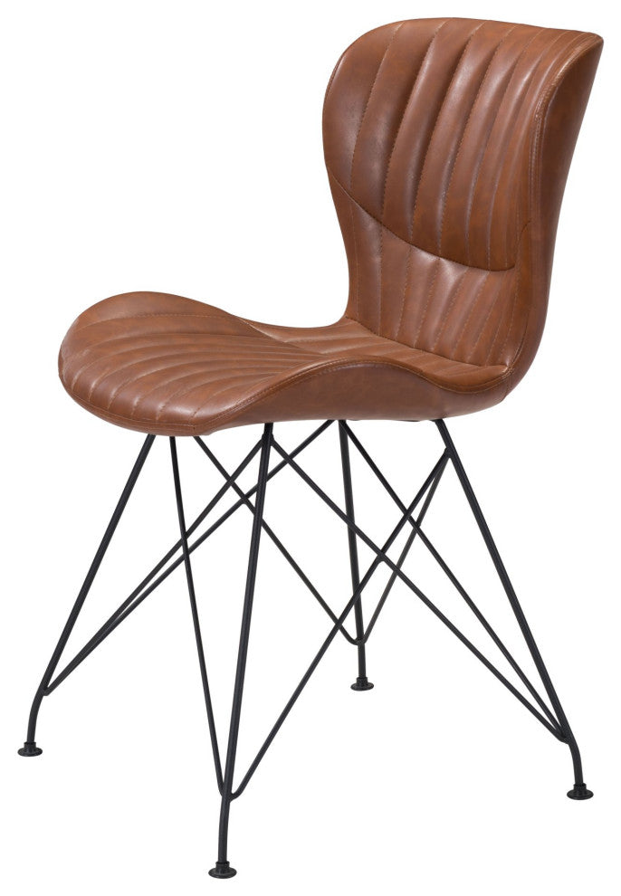 Dining Chair, Set of 2, Faux Vinyl Leather, Steel, Vintage Brown, Black, Cafe