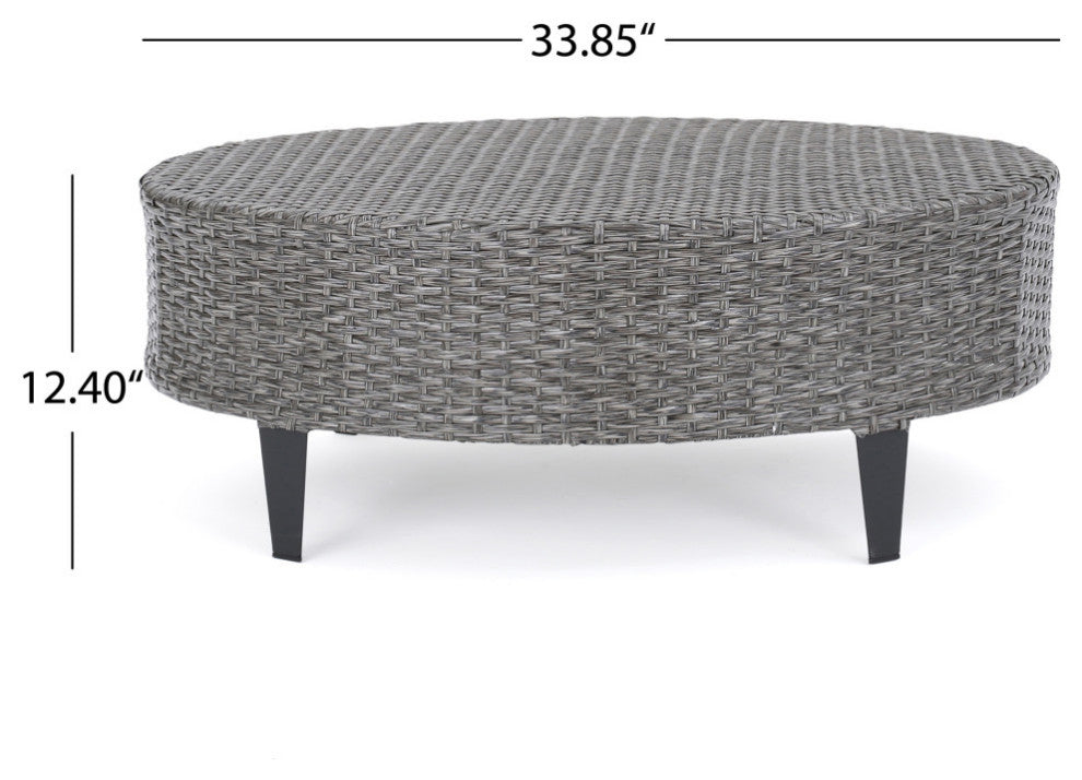 GDF Studio 5-Piece Currituck Outdoor Black Wicker Sofa, Dark Gray Set