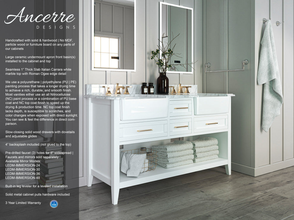 Hayley Bathroom Vanity Set, White, 60"