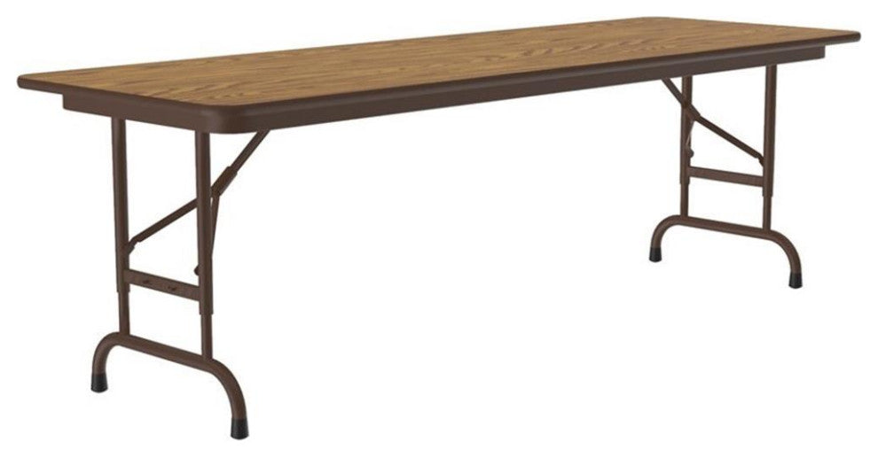 Correll 22-32"H Adjustable Height Melamine Top Folding Table in Medium Oak