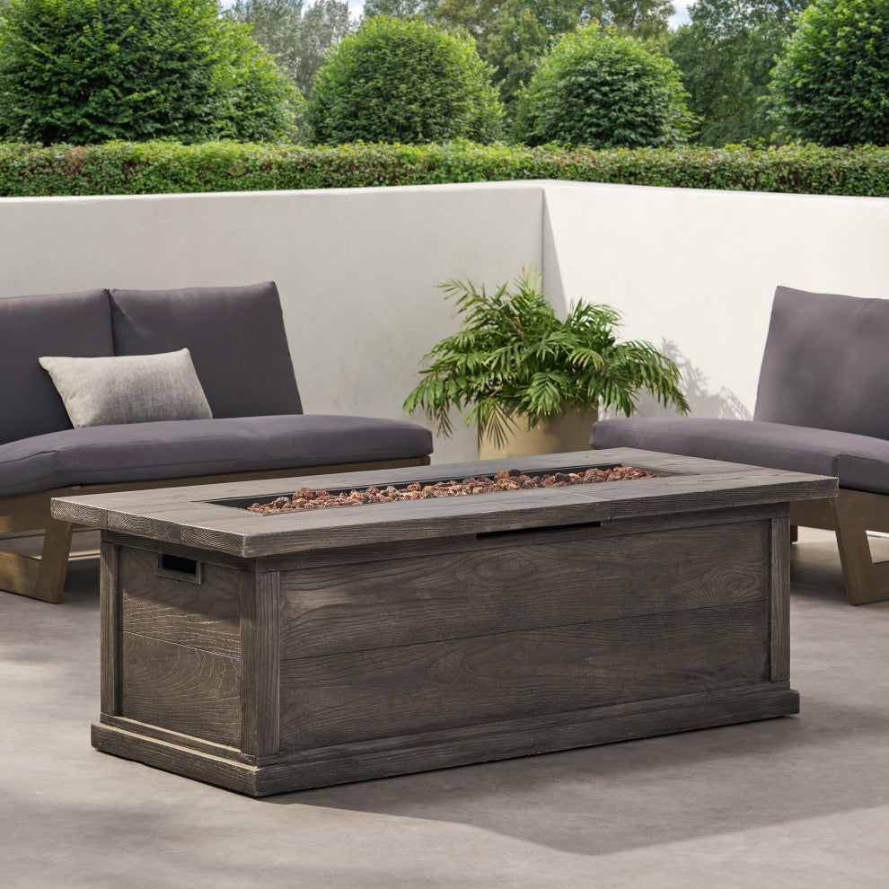 Lecanto Outdoor 50,000 BTU Rectangular Fire Pit, No Tank Holder, Gray Wood Patt