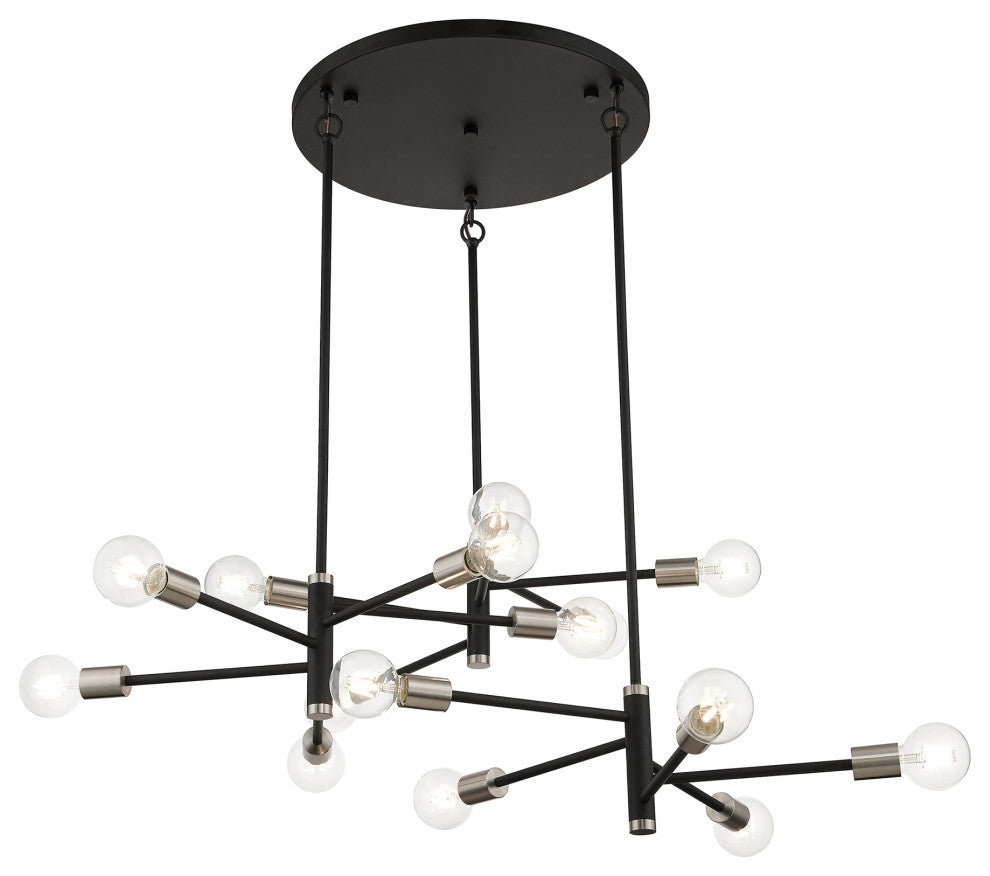15 Light Black Extra Large Chandelier, Brushed Nickel Accents