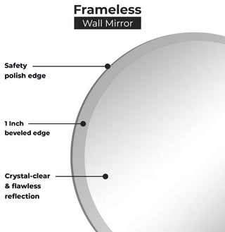 Round Beveled Polished Frameless Wall Mirror With Hooks, 36"