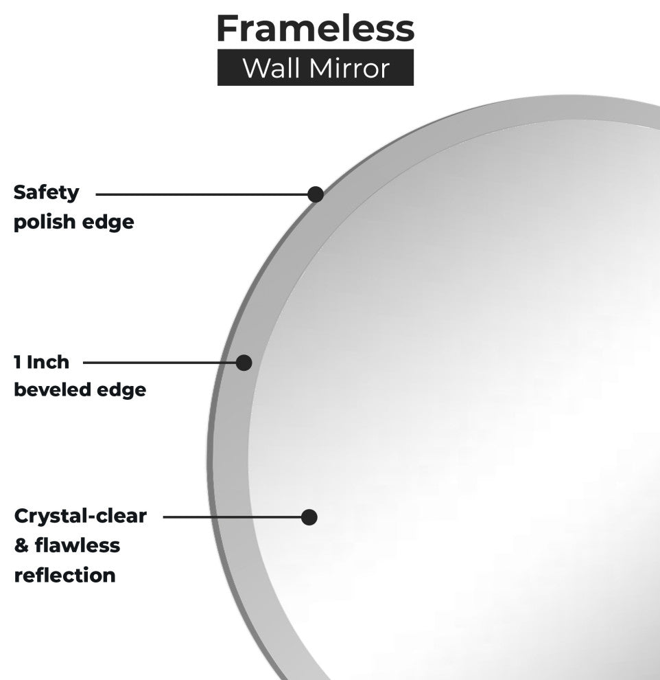 Round Beveled Polished Frameless Wall Mirror With Hooks, 36"