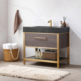 Segovia Bath Vanity with Sintered Stone Top, Suleiman Oak, 36", No Mirror