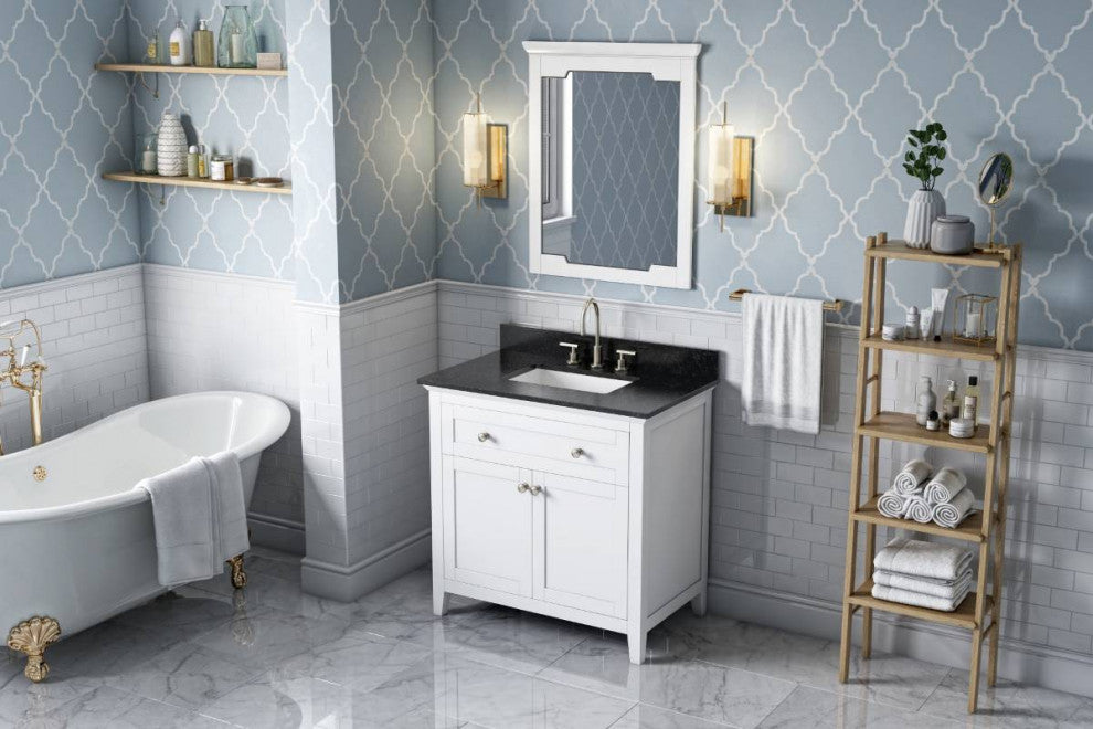 Chatham Traditional 36" White Single Sink Vanity, Black Granite Vanity Top
