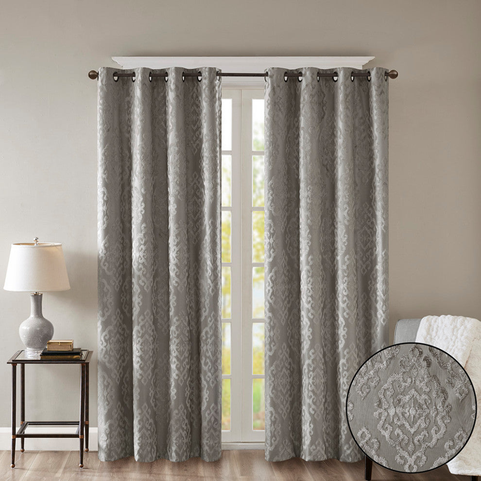 SunSmart Mirage Knitted Jacquard Damask Total Blackout Grommet Top Curtain Panel